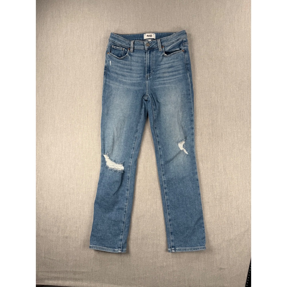 Paige Cindy High‎ Rise Straight Leg Distressed Blue Jeans Size 28
